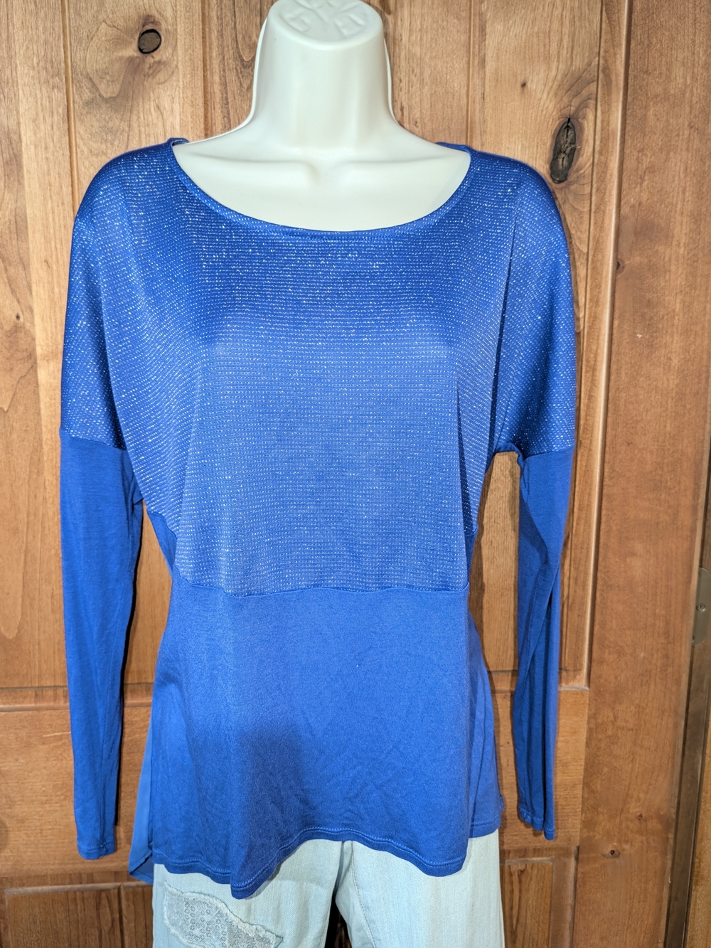 Jennifer Lopez Metallic Royal Blue Long Sleeve Top
